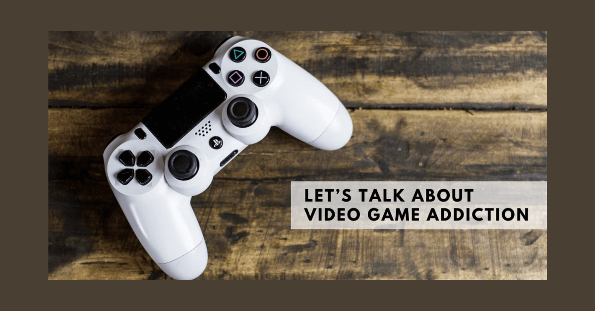 Video game controller featuring a message about discussing gaming addiction